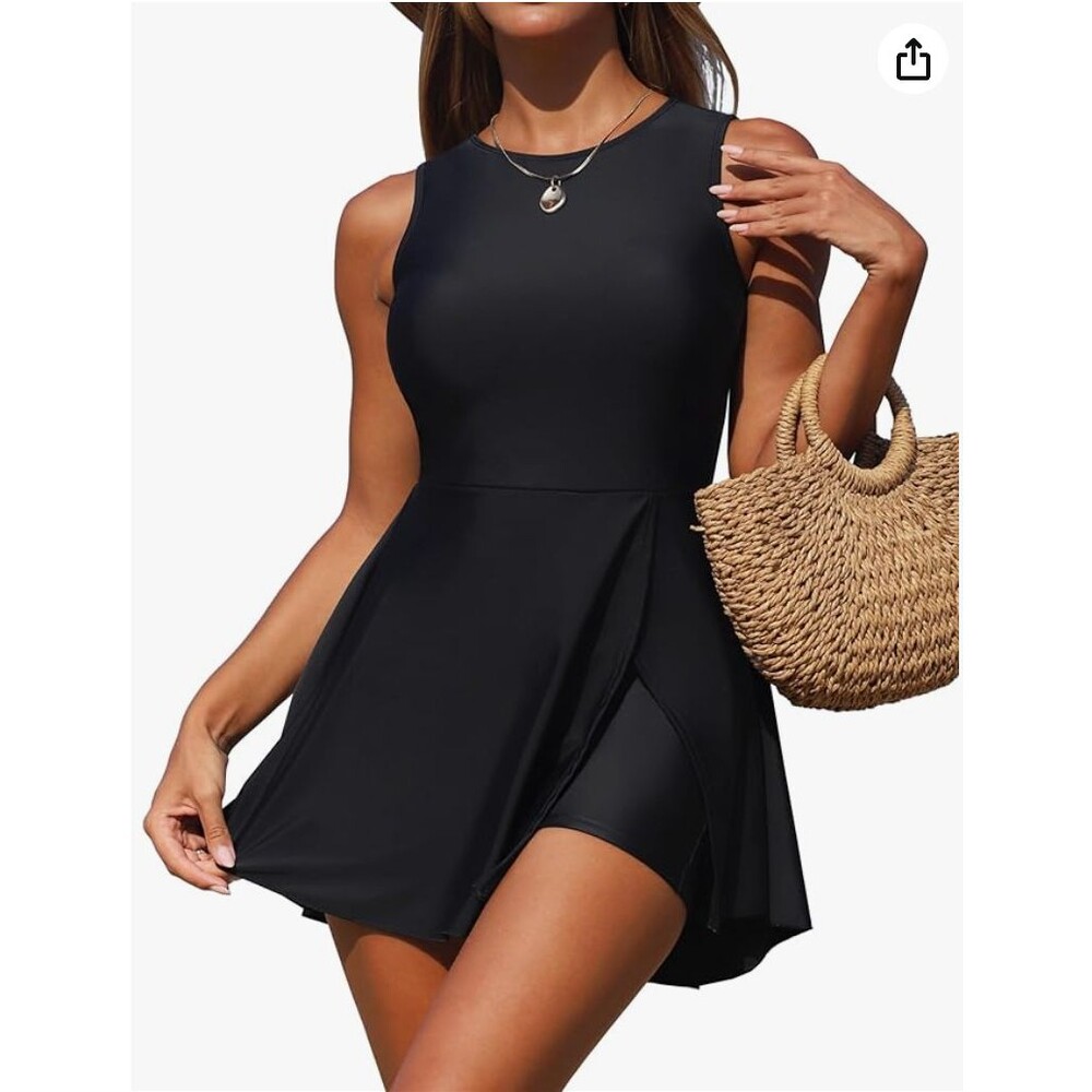 Smismivo Swim Dress Black Shorts One Piece Swim Suit for Women Plus Size XXL 137
